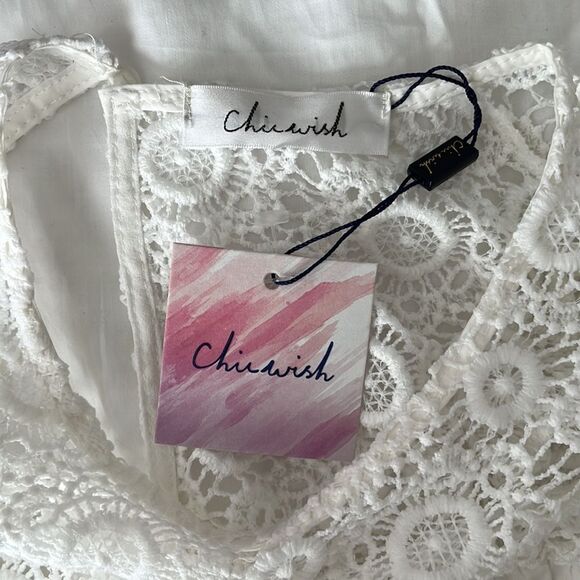 Chicwish Floral Crochet Panel Dolly Top with Bell Sleeves White Size‎ M - Picture 6 of 6